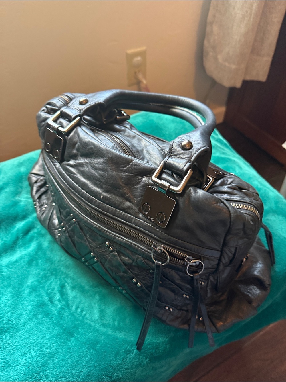 Treesje Black Leather Satchel Handbag